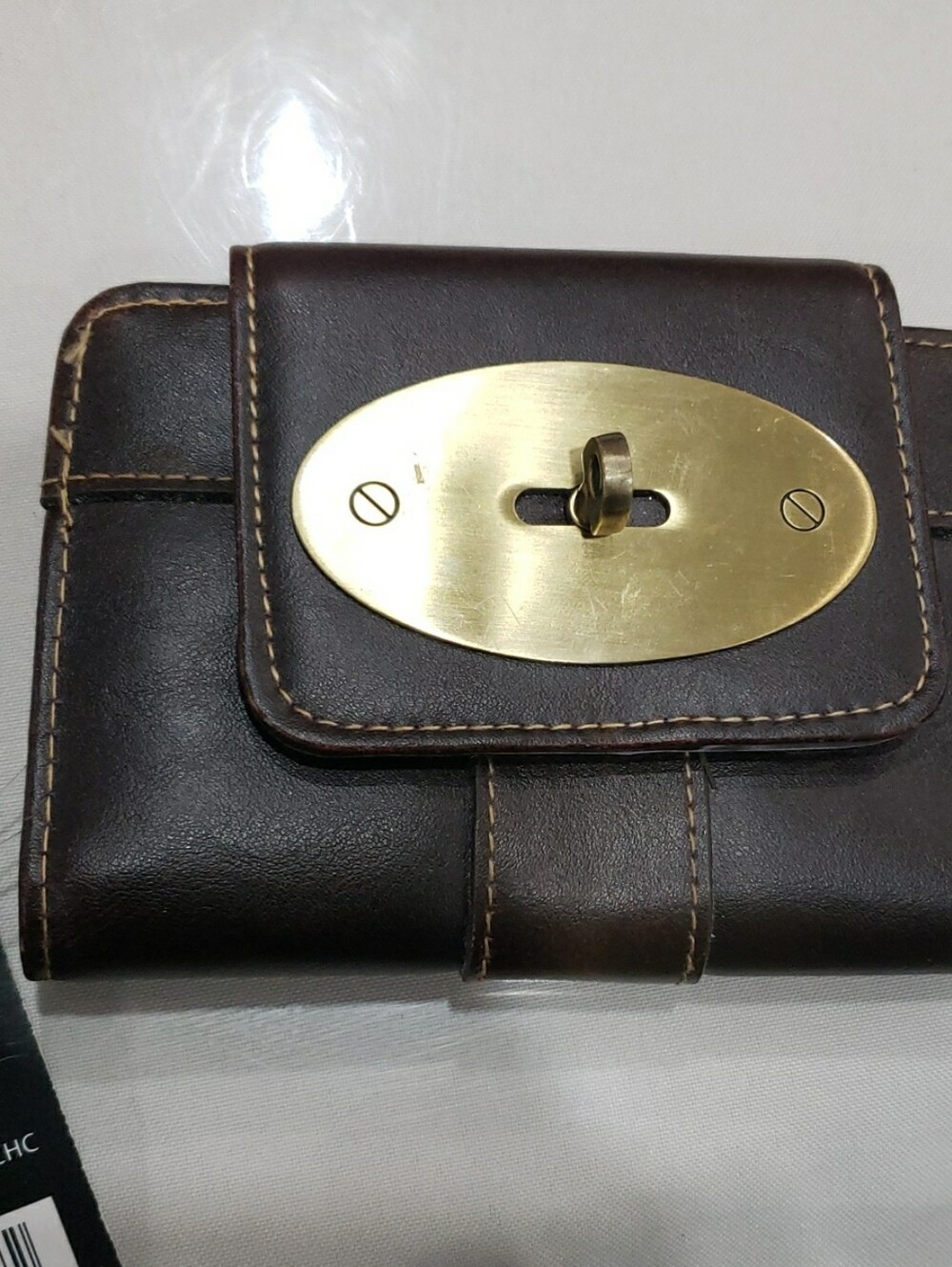 Men's Brown Leather Wallet with Brass Turn-Lock